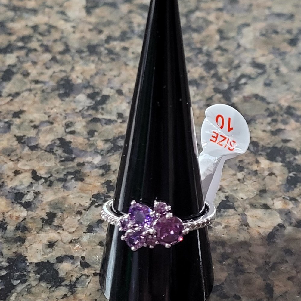 Bomb Party RBP5030 Amethyst Cubic Zirconia "Clustered Sparkle" Sz 10
